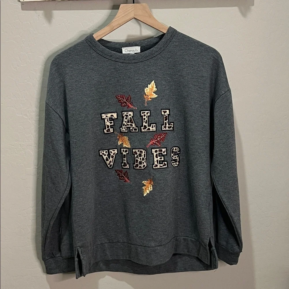 Fall Vibes Top Sweatshirt Leave Grandma Embroidered Shirt Autumn Leopard Cheetah - Picture 2 of 12